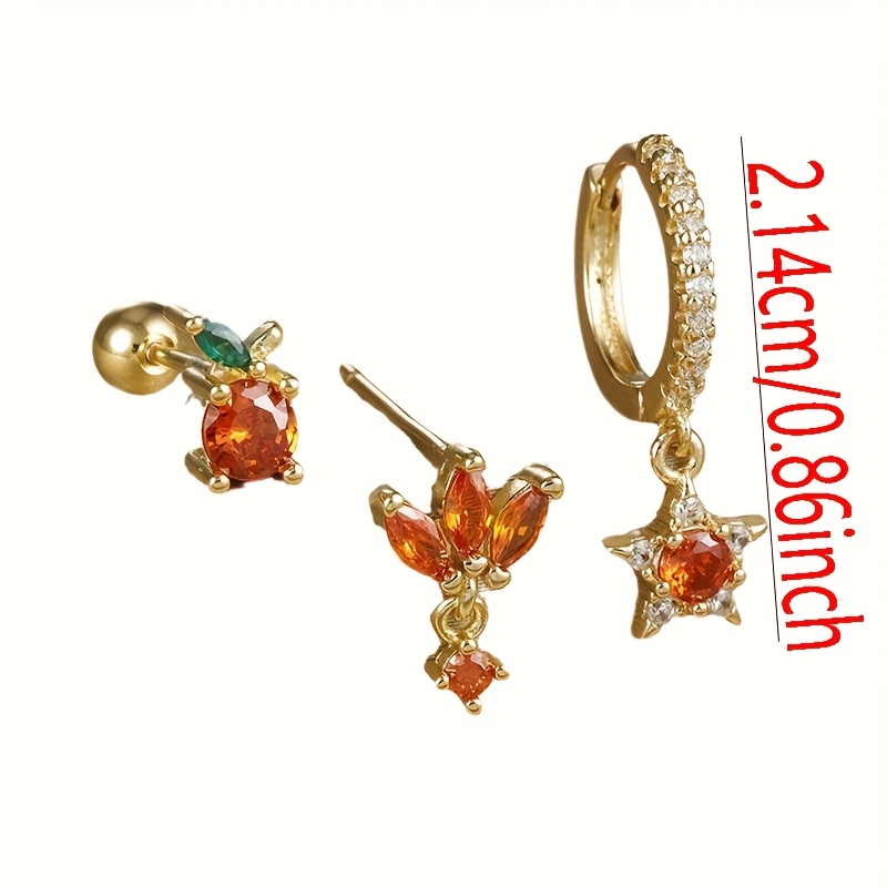 Cross Border Star Fruit Set Earrings Orange Zirconia Women's Tragus Cartilage